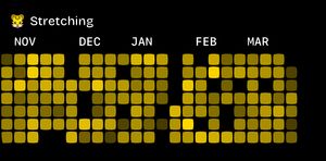 Stretching activity contribution calendar widget showing five months of daily tracking from November to March