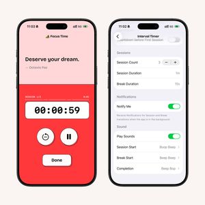 Two iPhone Screenshots showing Interval Timer improvements.